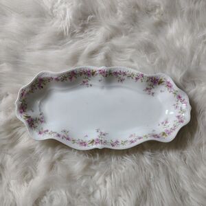 Antique Carl Tielsch Altwasser Relish Bread Dish Pink Flowers Cottagecore CT134